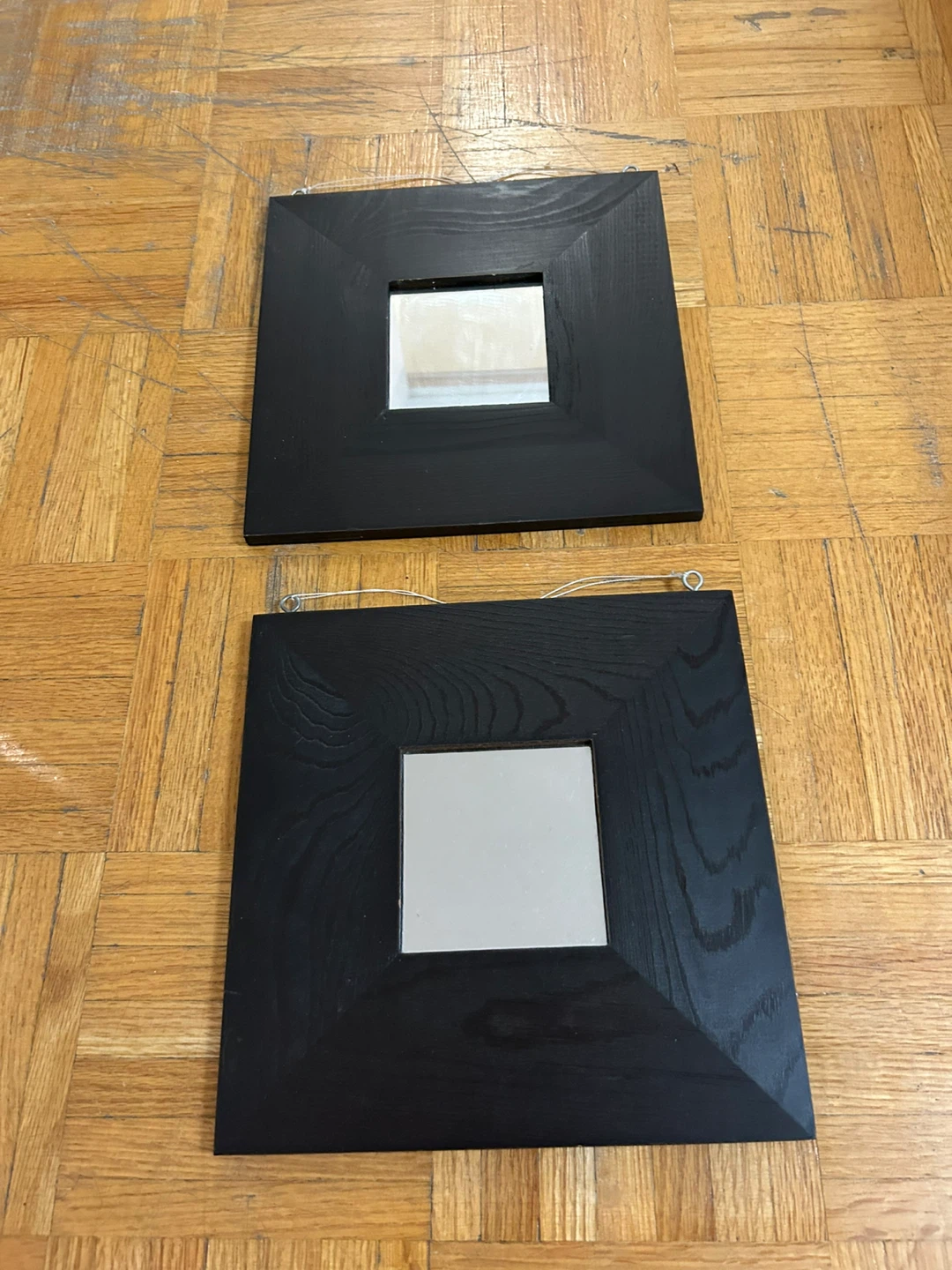 Set of 2 Square Black Wood Mirrors