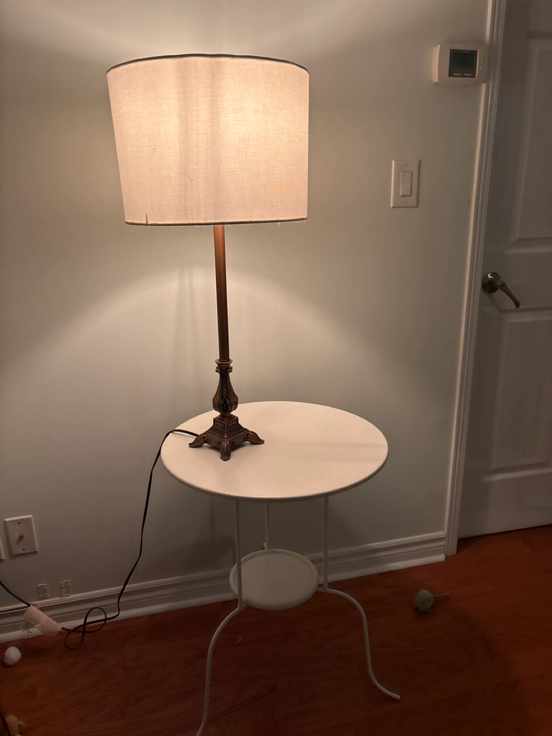 Vintage Table Lamp with White Drum Shade