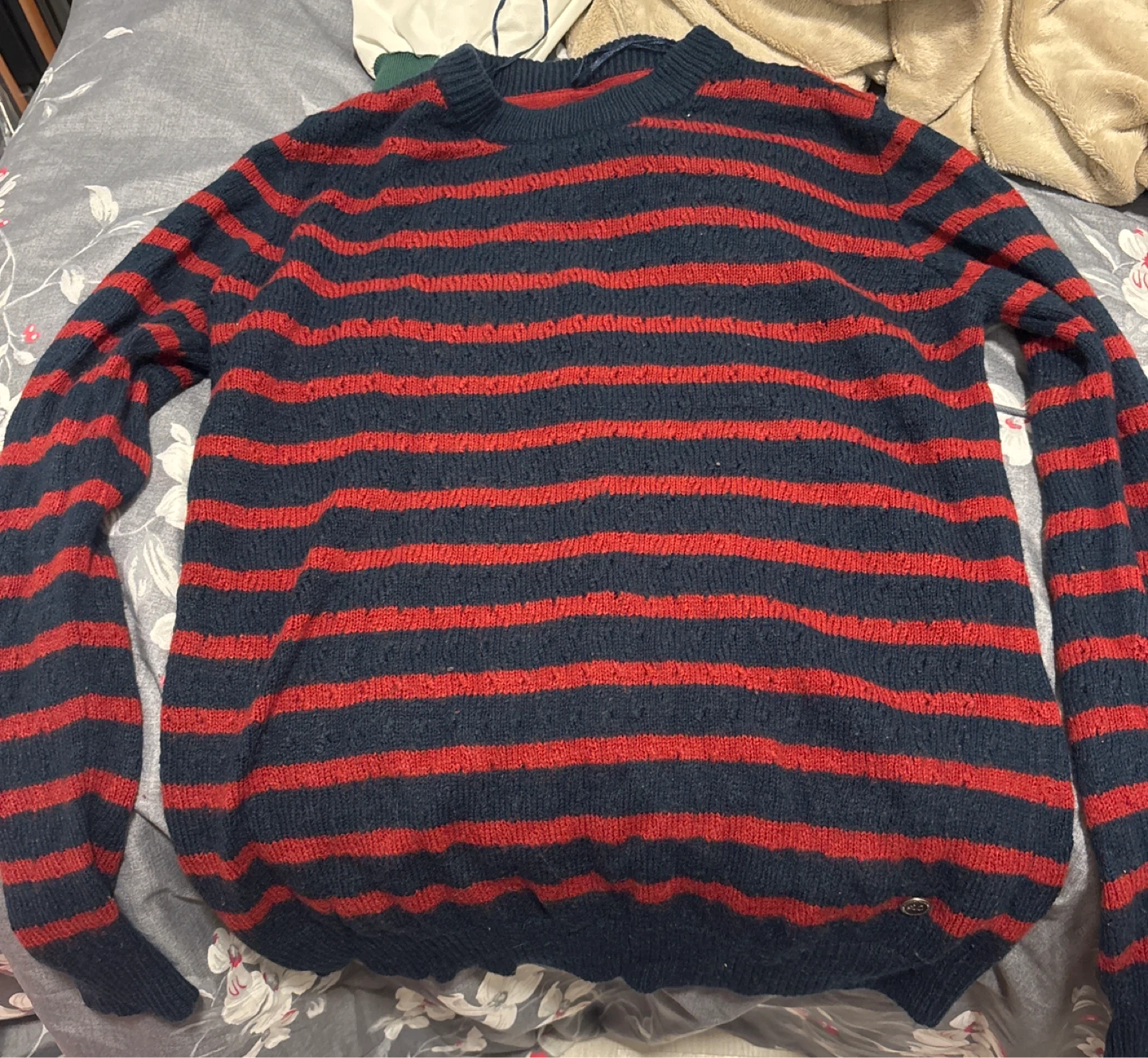 Red and Navy Striped Sweater - Size L