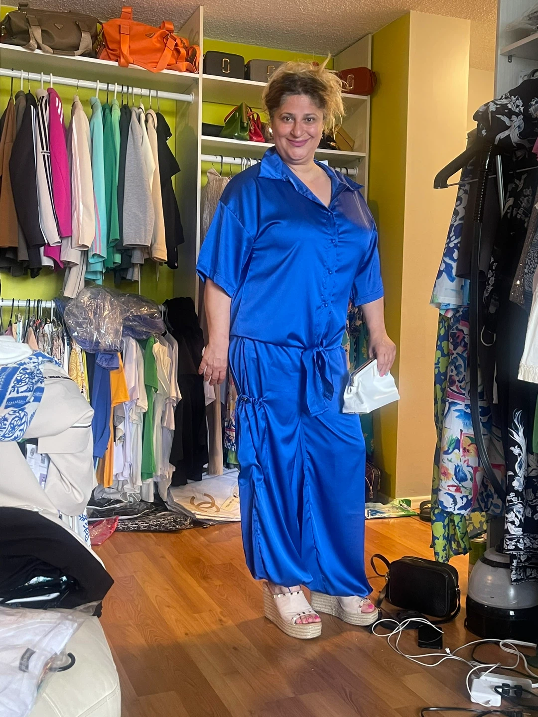 New Blue Satin Shirt and Pants Set