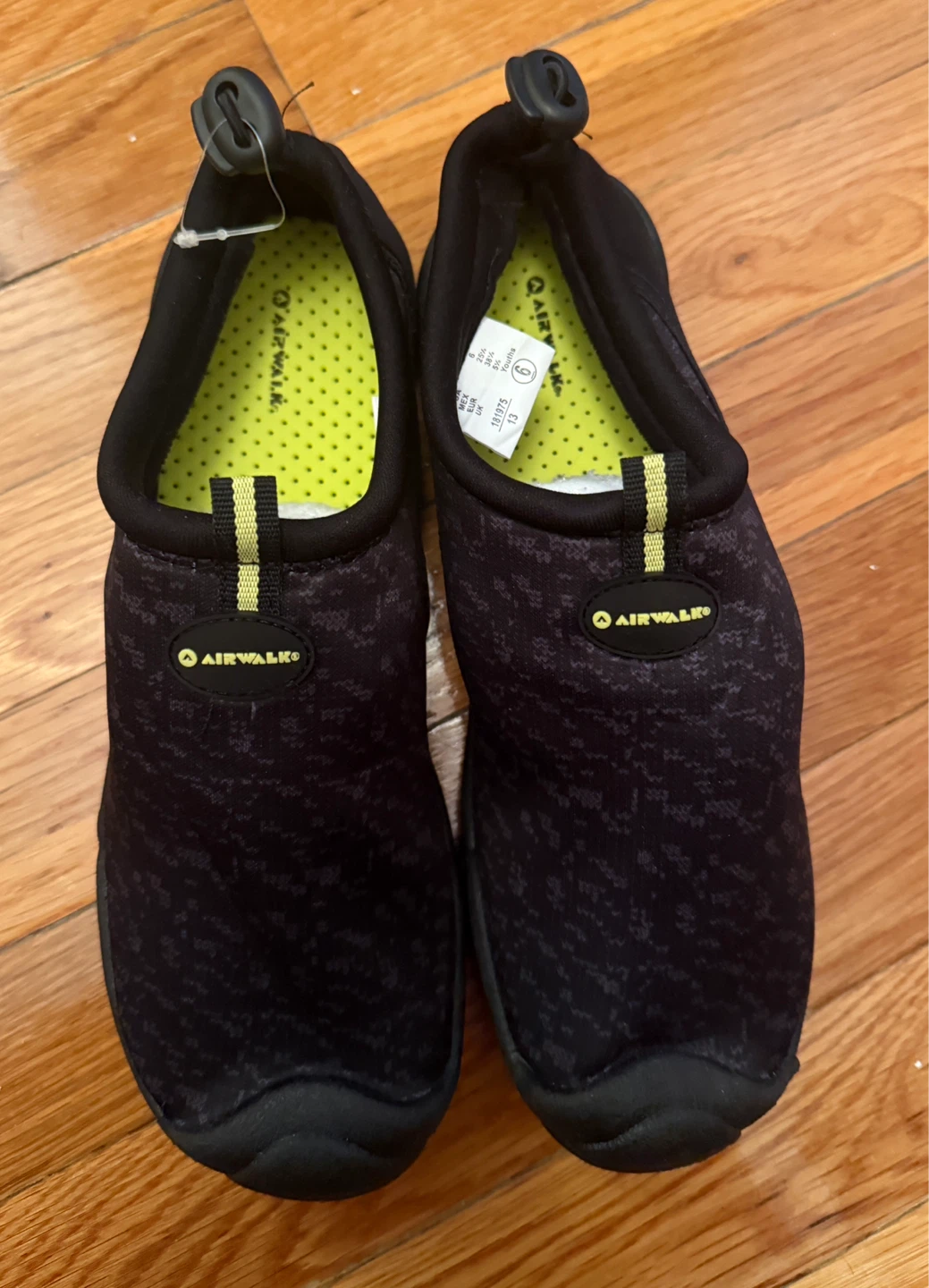 Airwalk Black Slip-On Water Shoes with Lime Accents