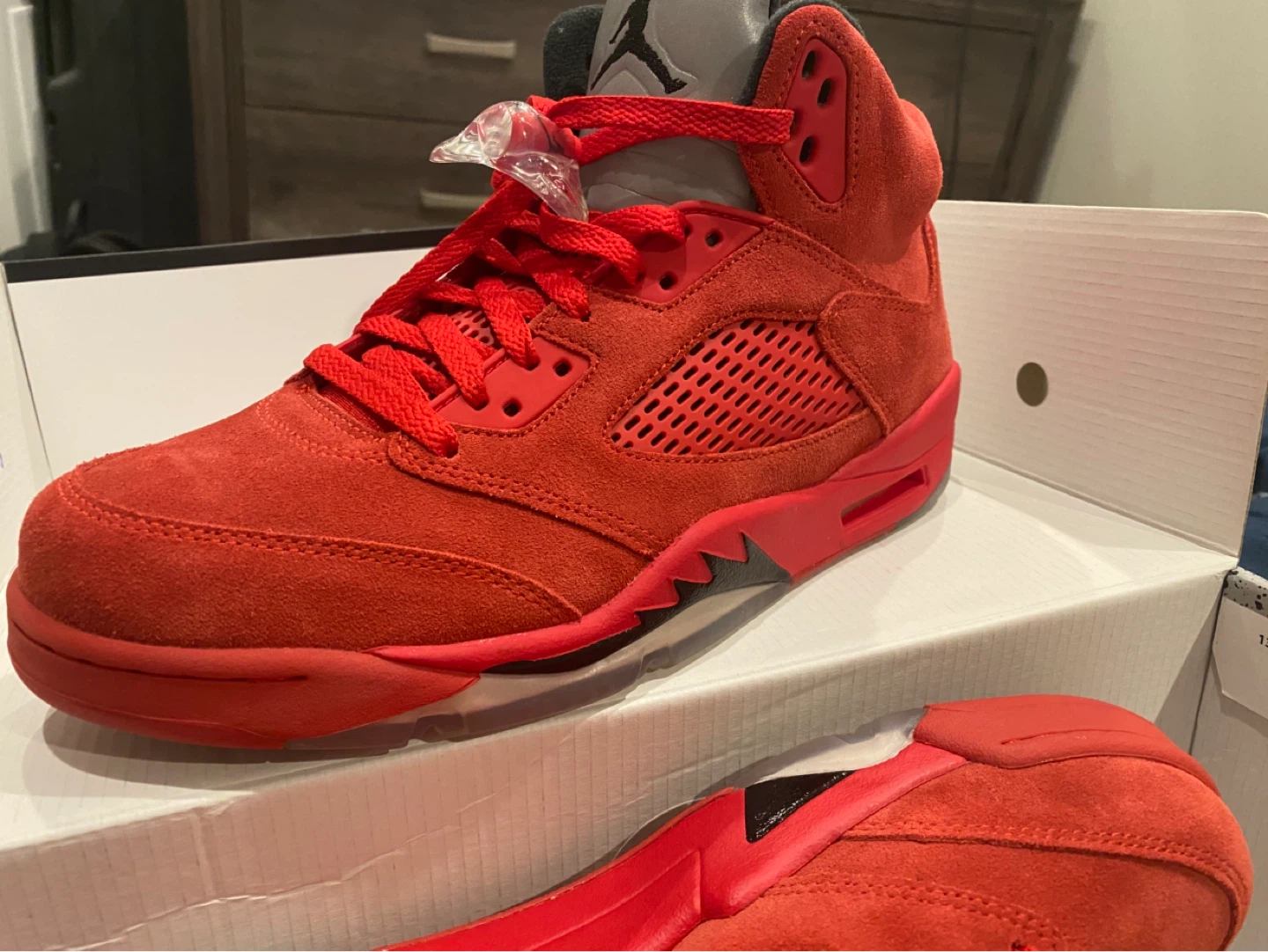 Air Jordan 5 Red Suede Sneakers - photo 2