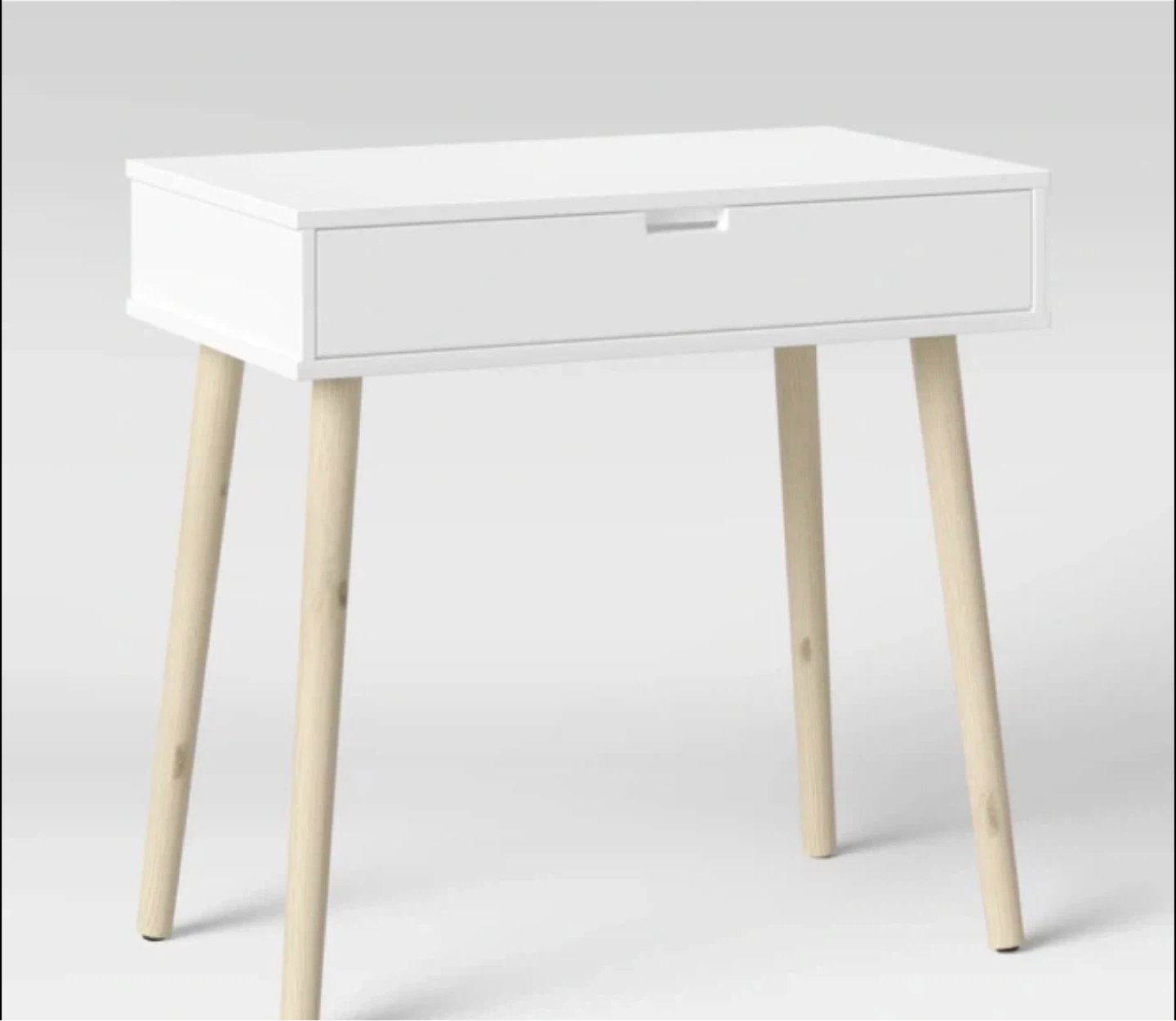 White Accent Table with Drawer and Wood Legs