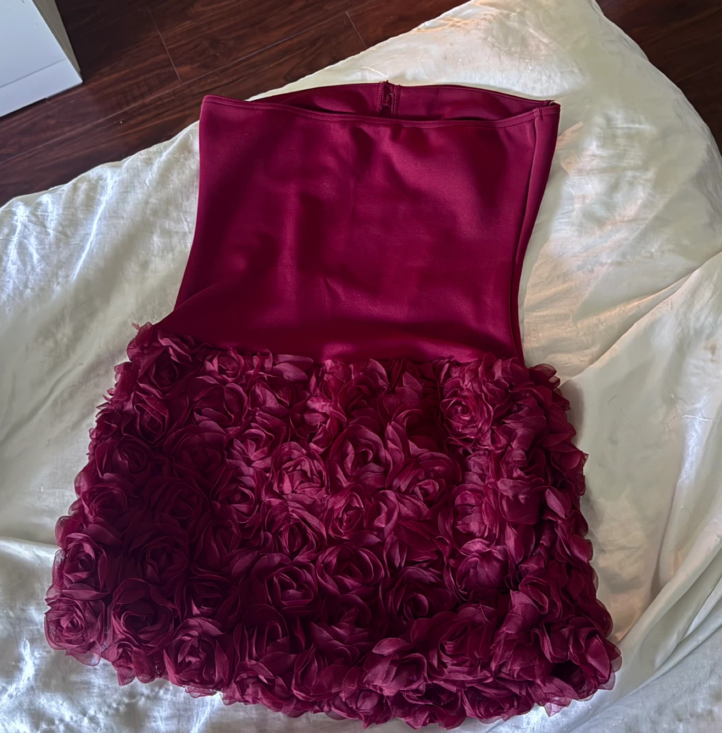 Maroon Strapless Rose Dress