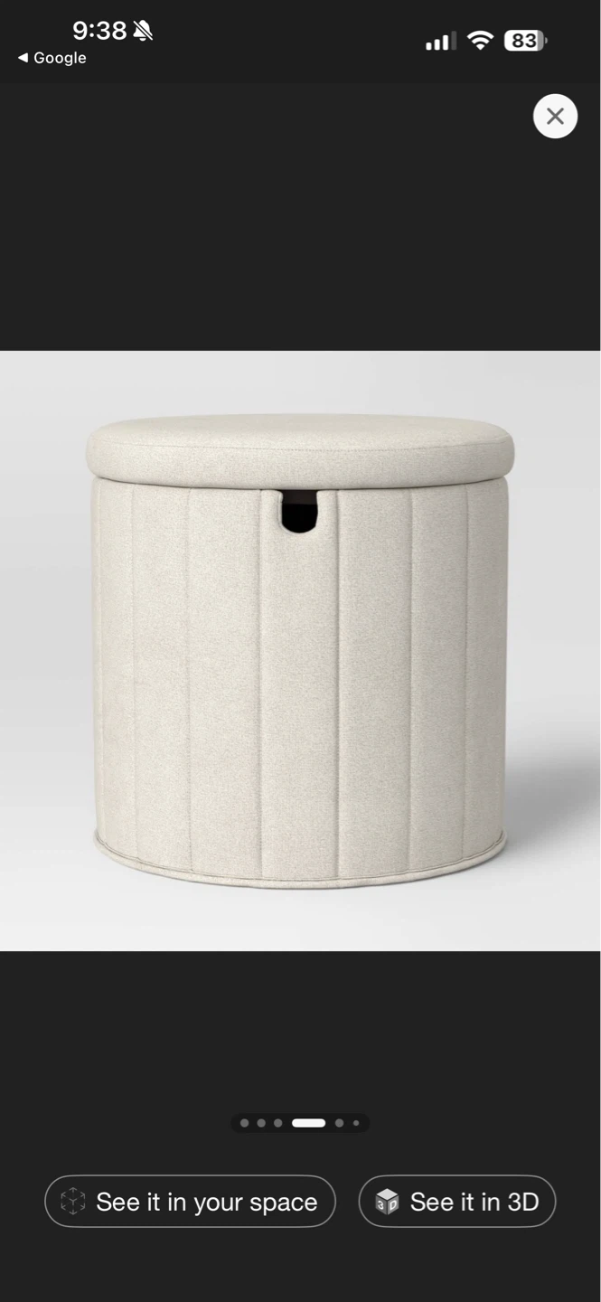 Room Essentials Folding Round Storage Ottoman Cream Velvet