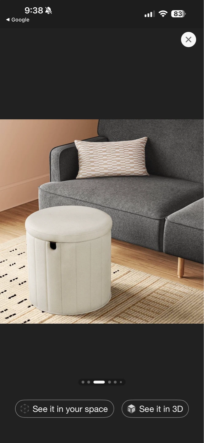 Room Essentials Folding Round Storage Ottoman Cream Velvet - photo 3