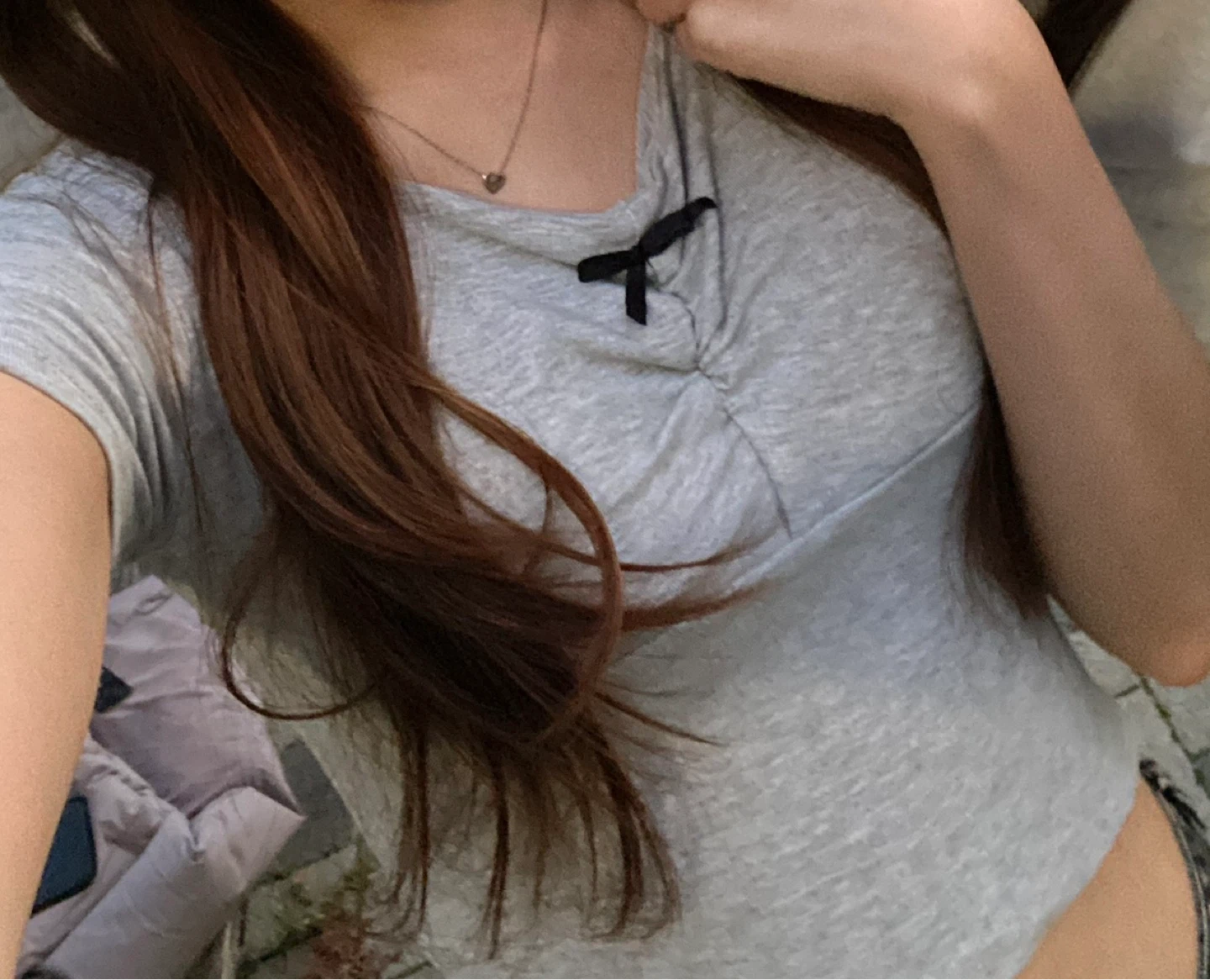 XXS - Grey Cropped Ribbed Top with Bow Detail - photo 3