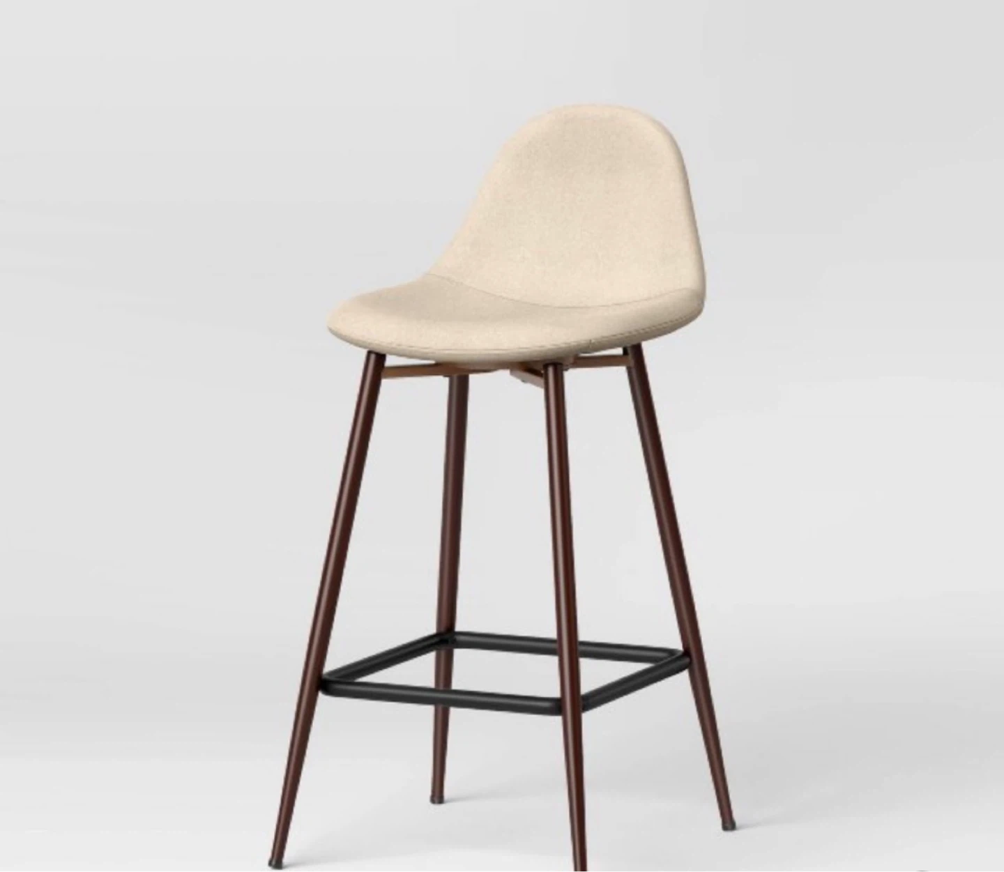 Modern Bar Stool - Cream Fabric Seat with Dark Metal Legs