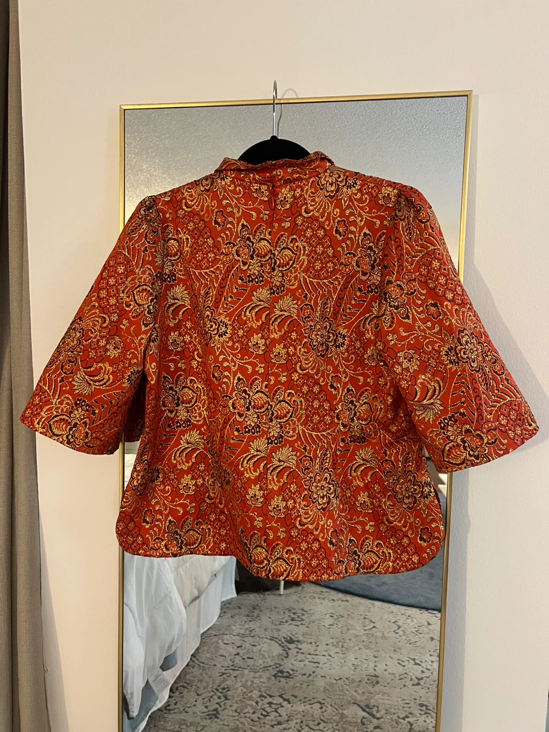 Red Brocade Mandarin Collar Blouse - photo 2