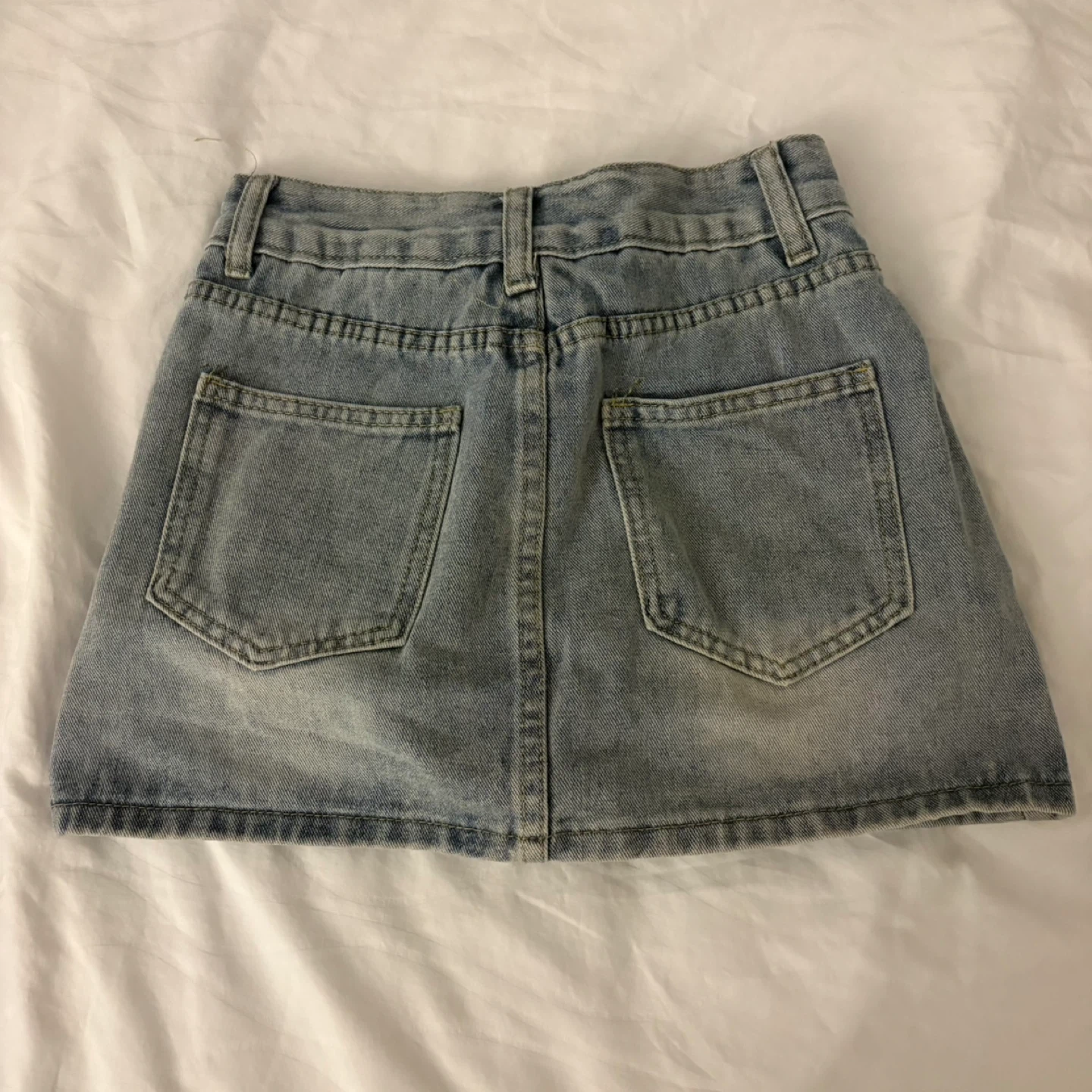 KIDS L / XXS - Light Wash Denim Mini Skirt with Frayed Details - photo 2