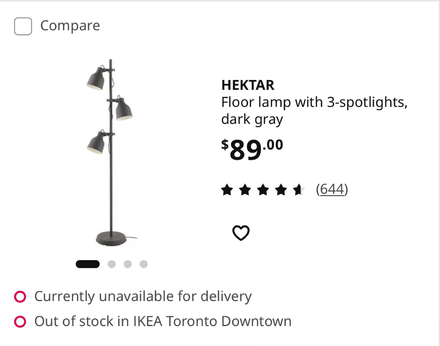 IKEA Hektar Floor Lamp with 3 Spotlights - Dark Gray