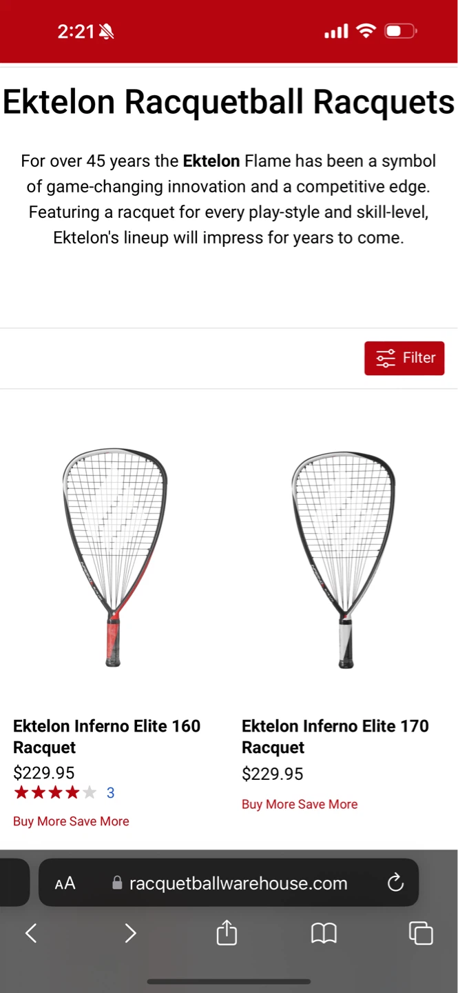 Ektelon Racquetball Racquets - 2 Racquets & Case - photo 2