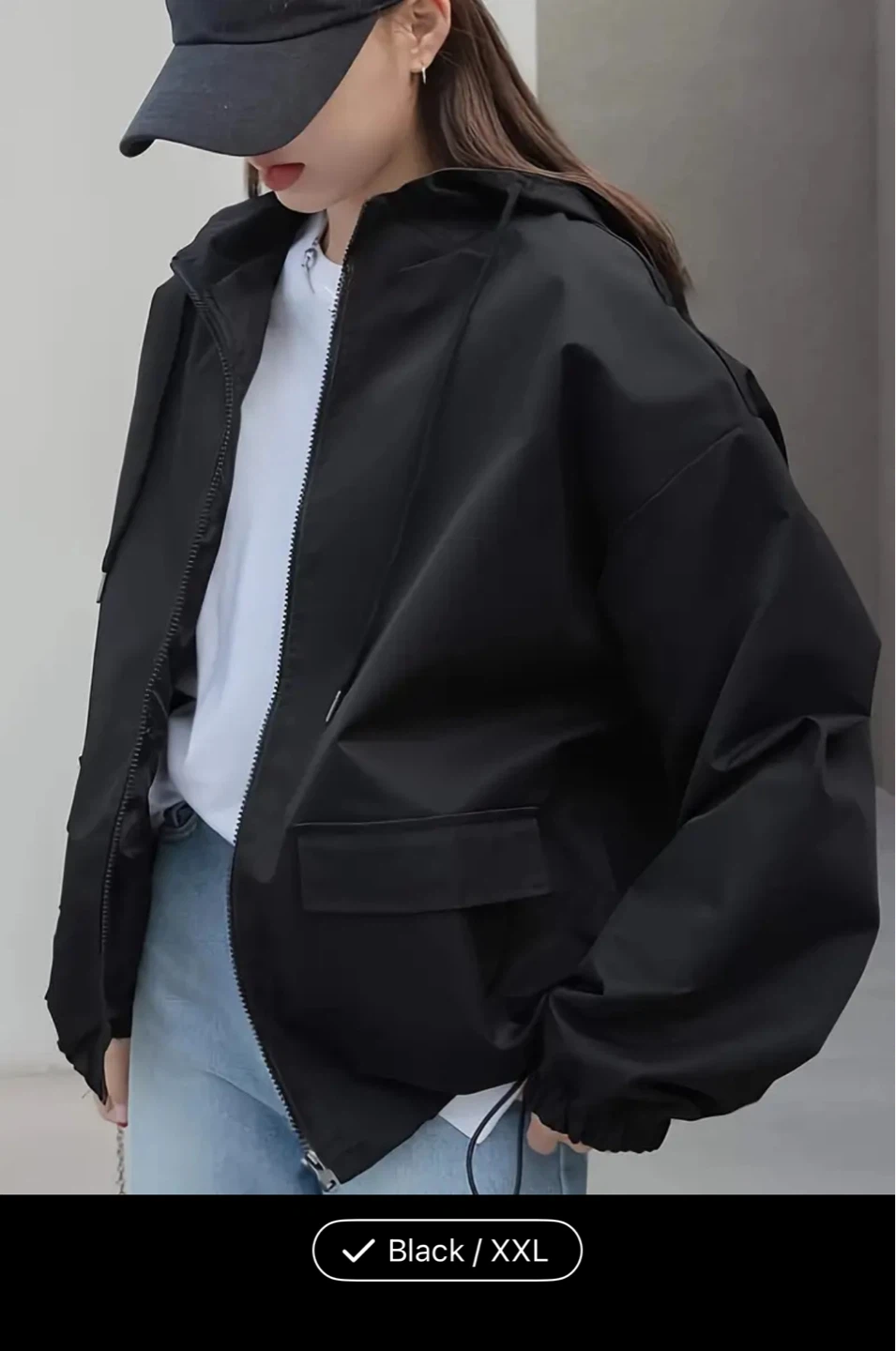 Black Hooded Jacket with Drawstrings - Size XXL - photo 4