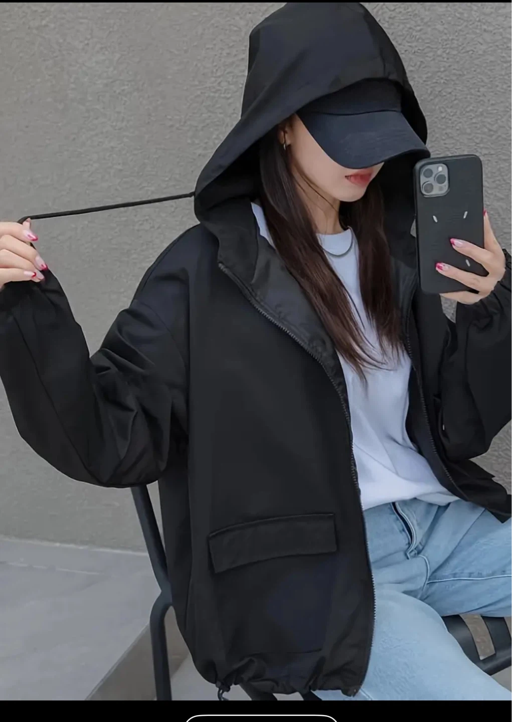 Black Hooded Jacket with Drawstrings - Size XXL - photo 3