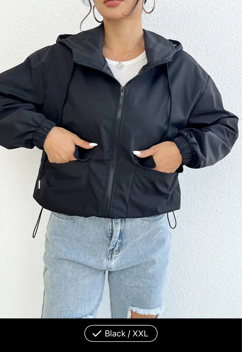 Black Hooded Jacket with Drawstrings - Size XXL - photo 2