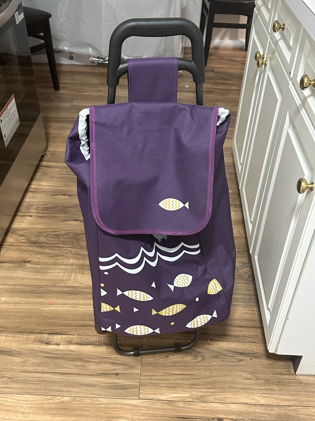 Purple Rolling Shopping Cart with Fish Design