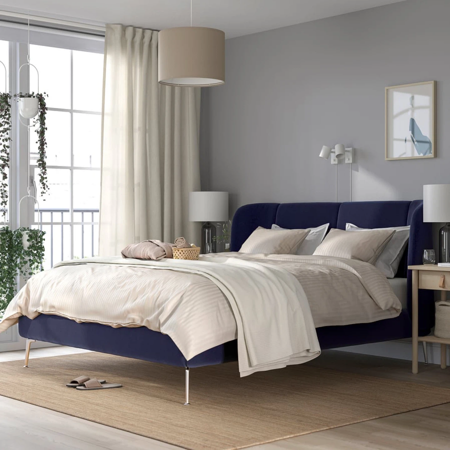 IKEA TUFJORD Upholstered Bed Frame, Black-Blue Color - photo 5