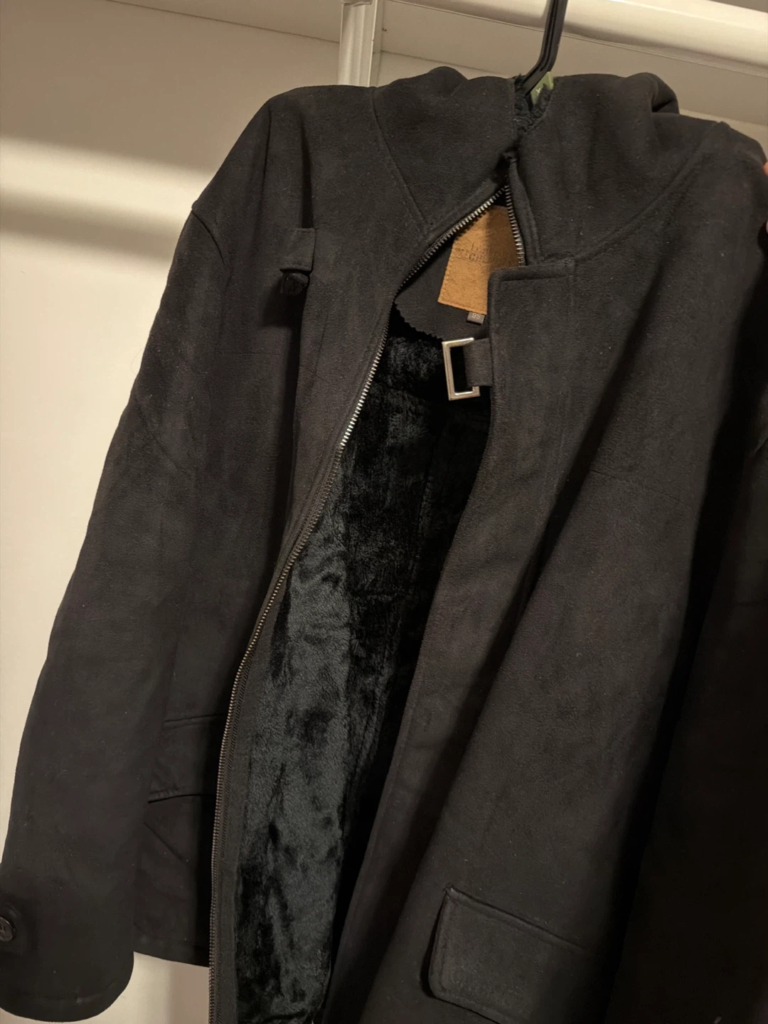 Black Suede-like Coat with Faux Fur Lining