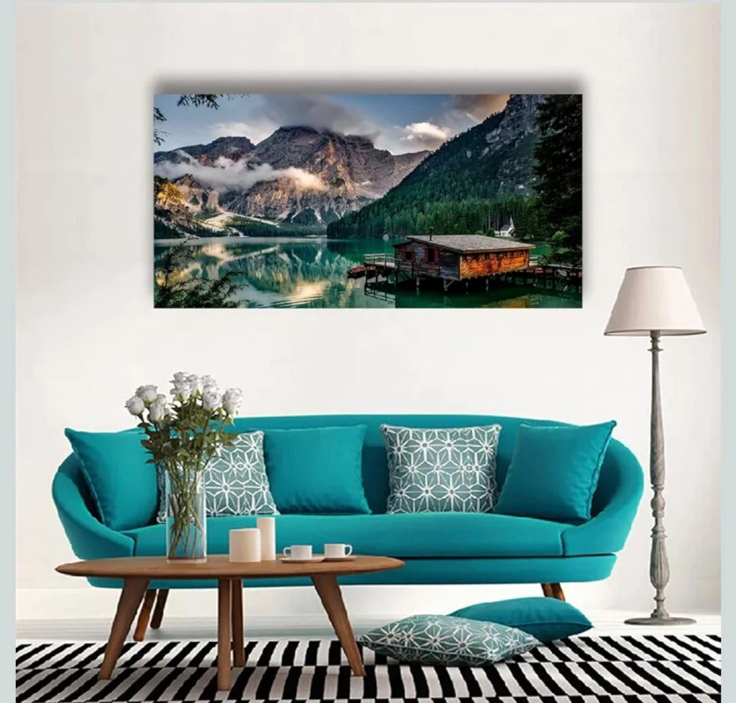 Modern Large Wall Art Canvas – Mountain Lake Scenic Print