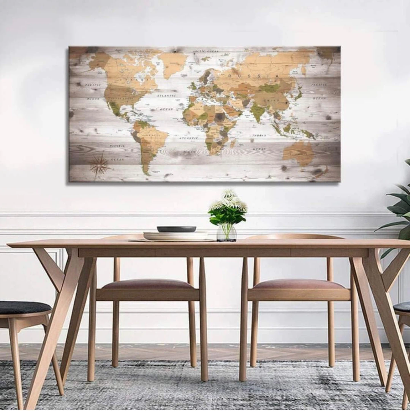 LWorld Map Canvas Wall Art – Large Framed, Ready to Hange
