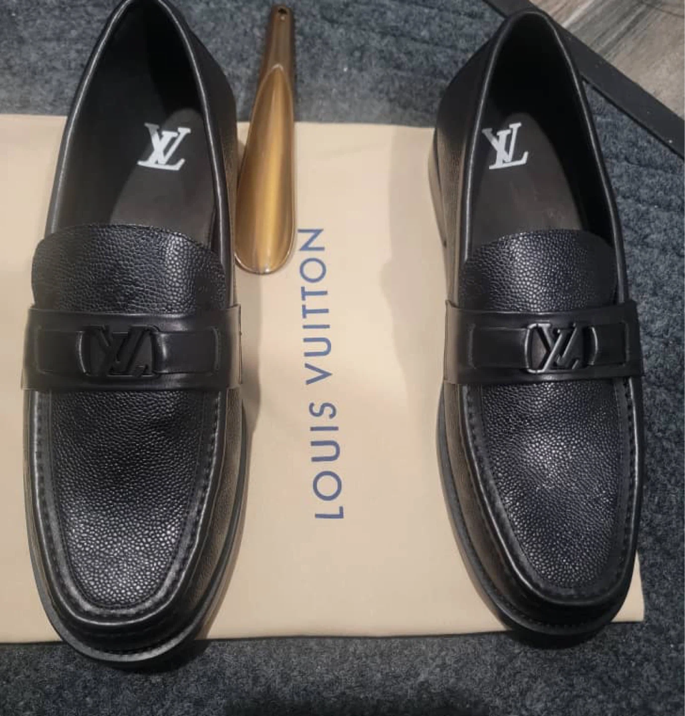 Louis Vuitton Men's Black Leather Loafers Size 12
