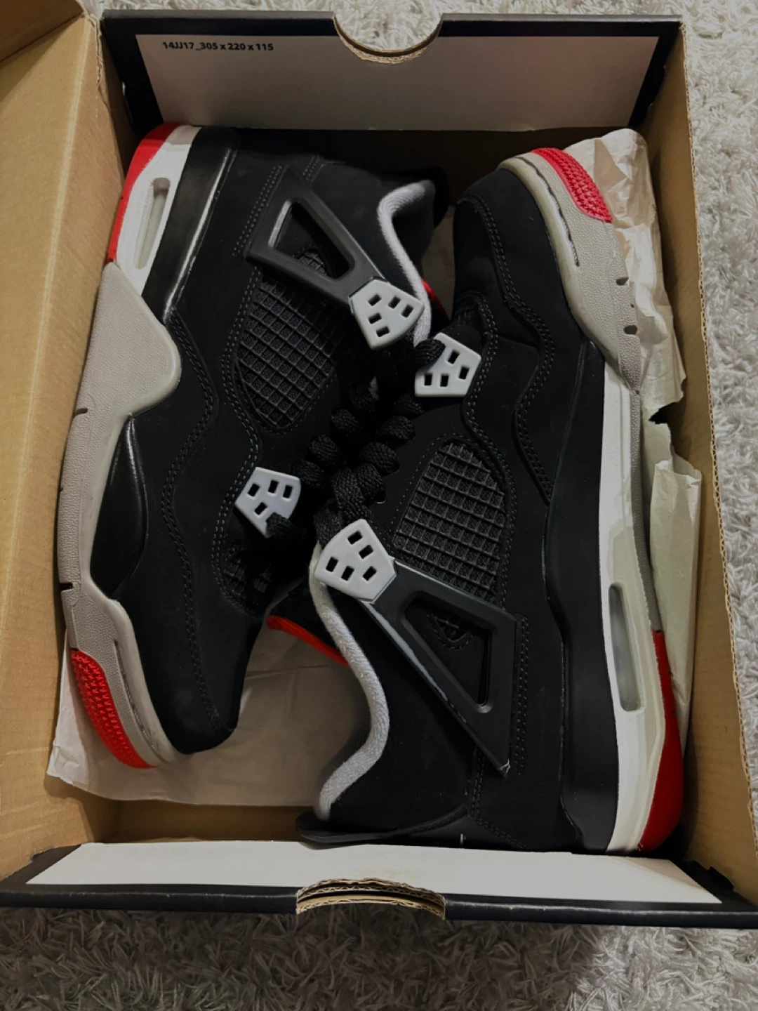 Air Jordan 4 Retro GS "Black/Fire Red-Cement Grey" Youth Size 7Y - photo 5