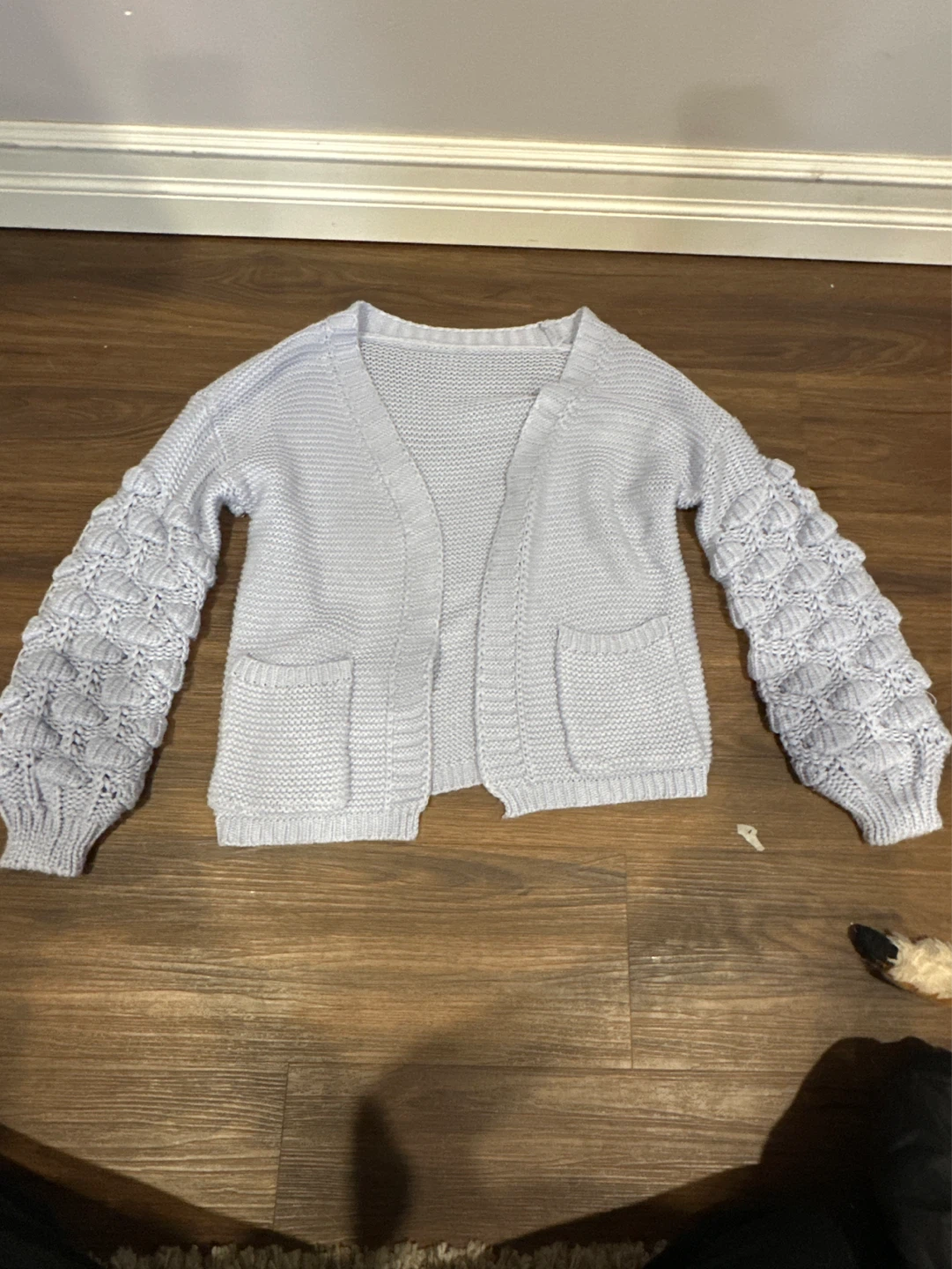 Lilac purple Knit Cardigan with Puff Sleeves - photo 3