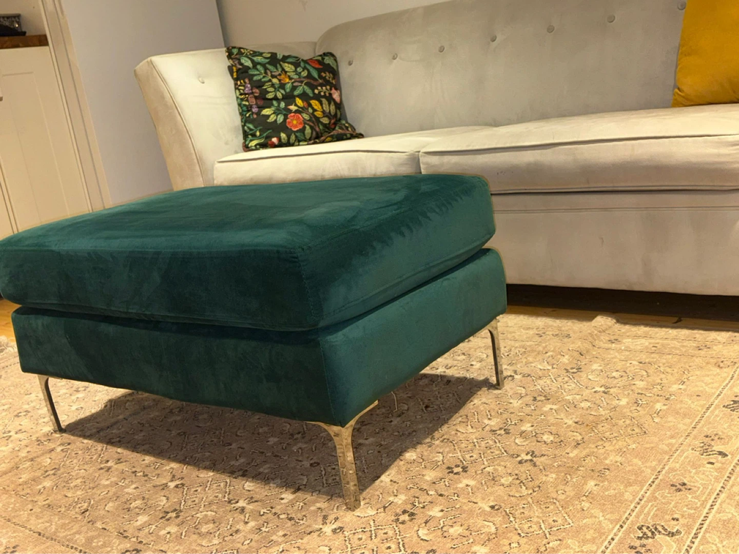 Teal Velvet Ottoman