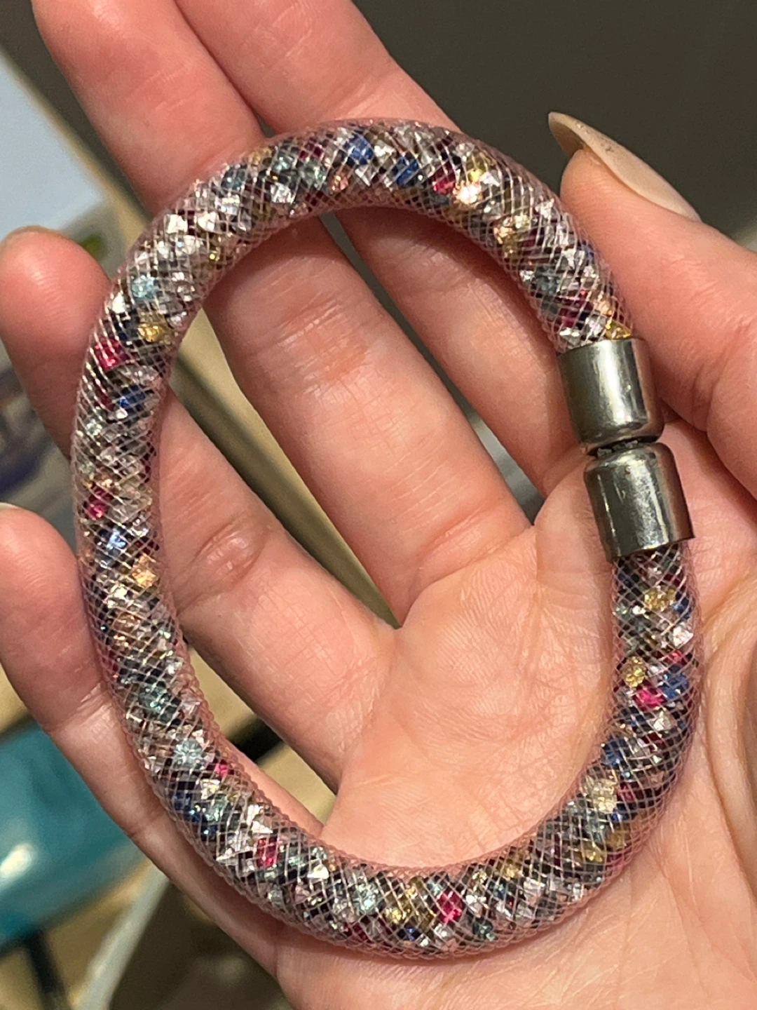 Sparkly Mesh Bracelet with Colorful Crystals
