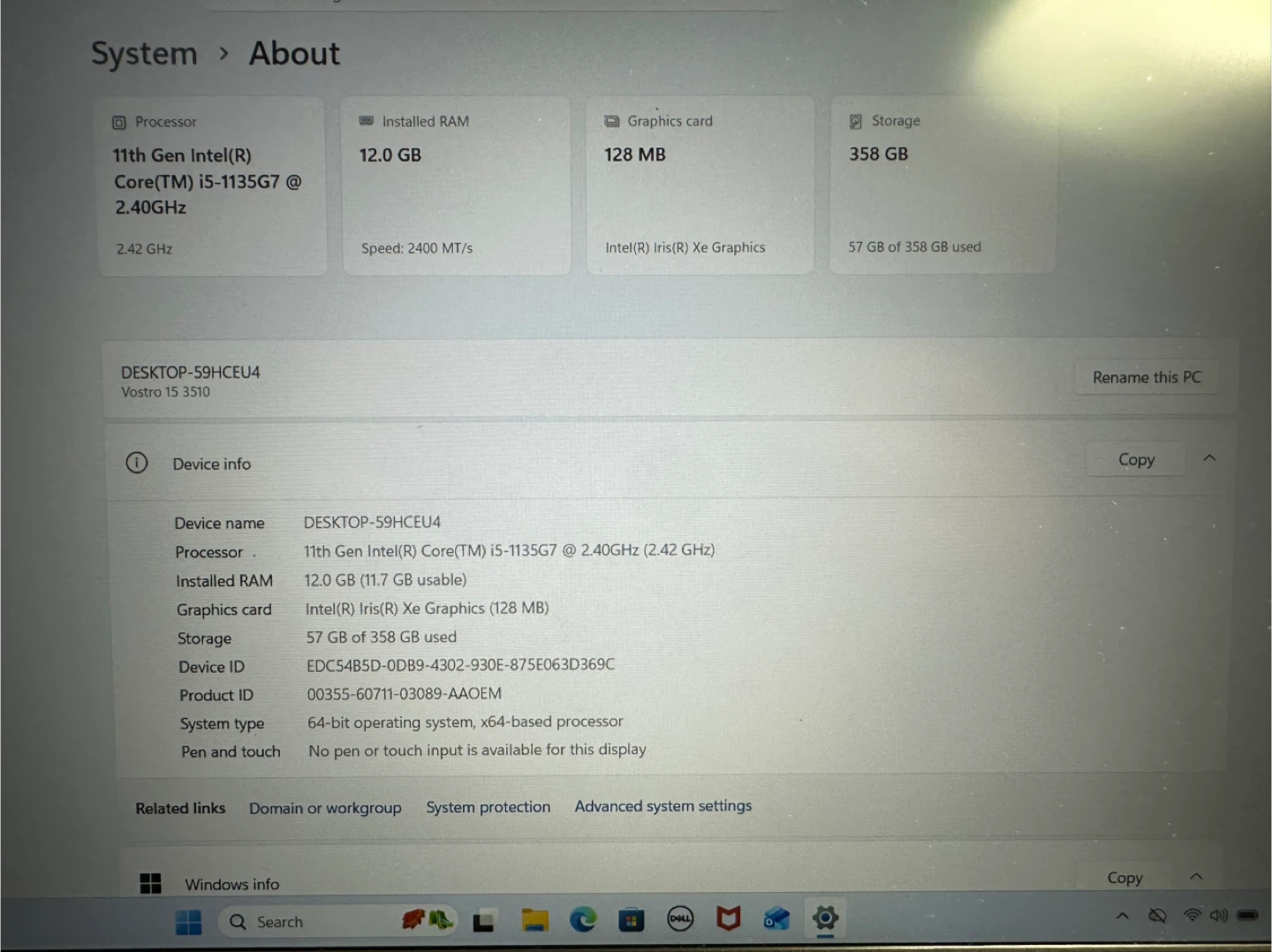 Dell Vostro 15 3510 Laptop I5 12GB RAM 256GB SSD + 128GB SSD - photo 3