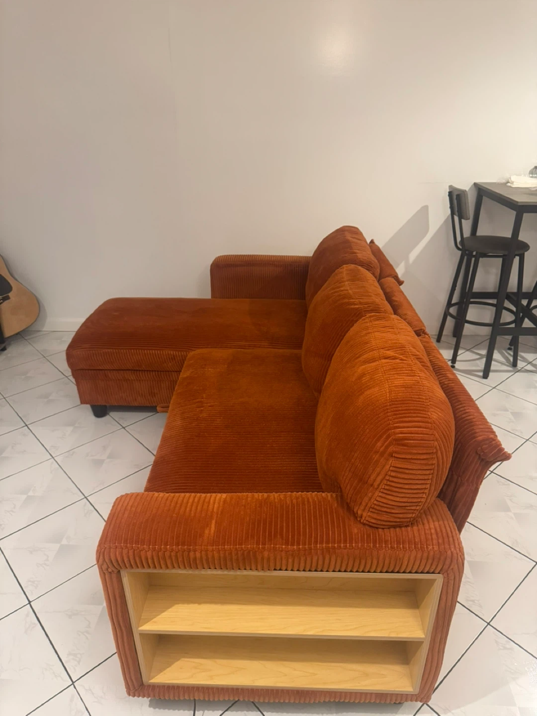 Spacious Orange  Corduroy Sectional Sofa (Sleeper)