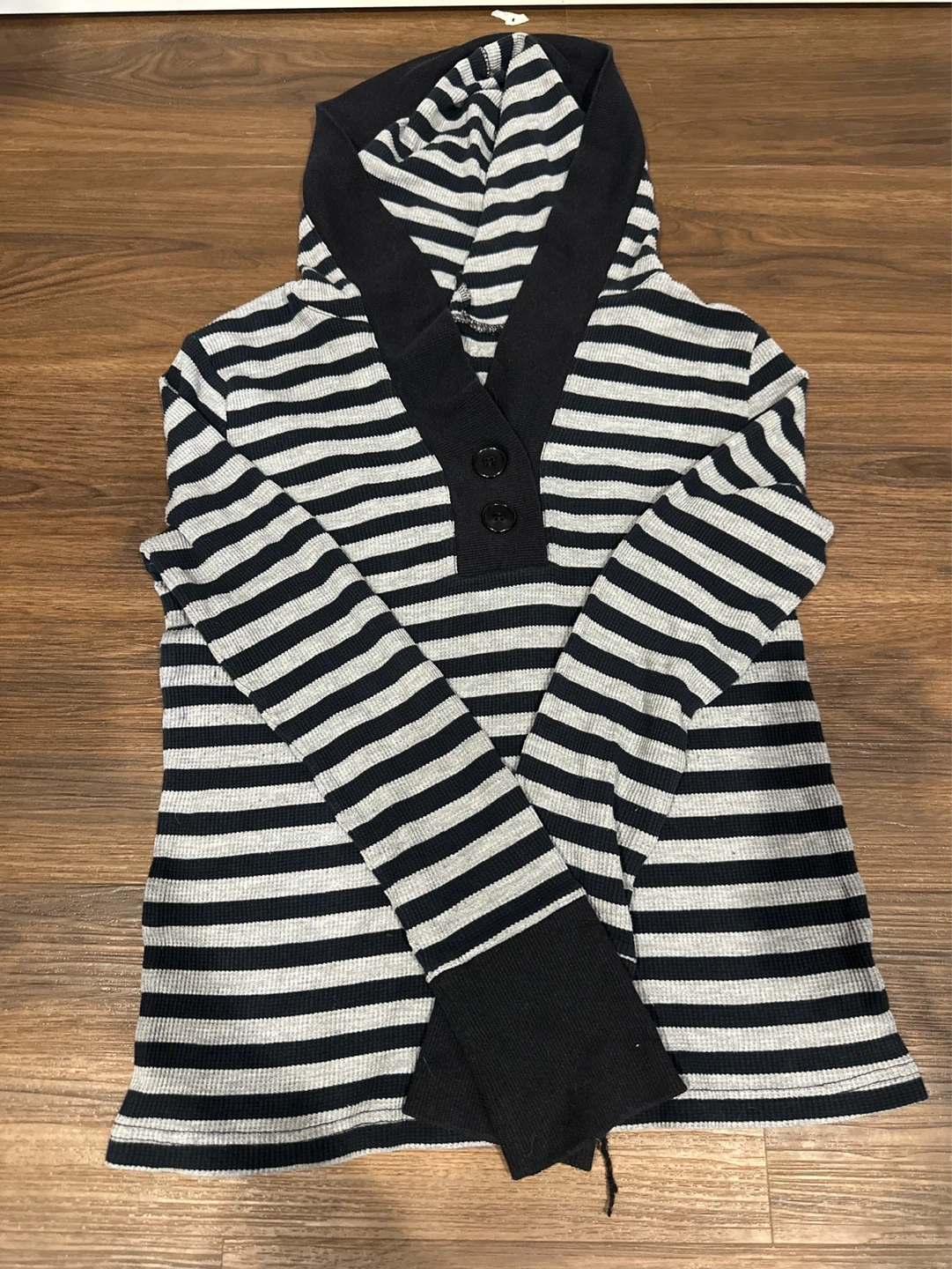 Bundle of two sweaters: grey crewneck and striped hooded top - photo 3