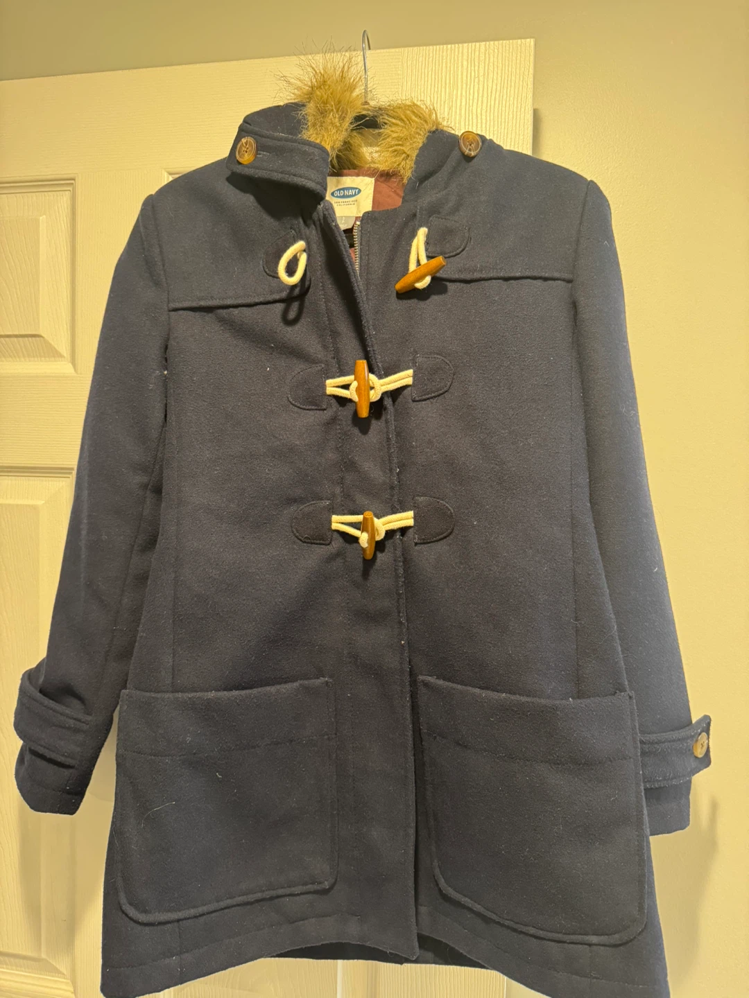 Old Navy Navy Blue Duffle Coat with Fur Hood