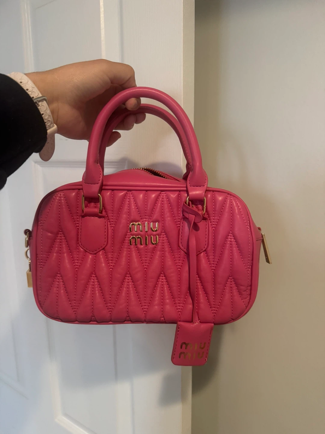 Miu Miu Quilted Leather Satchel Bag - Pink