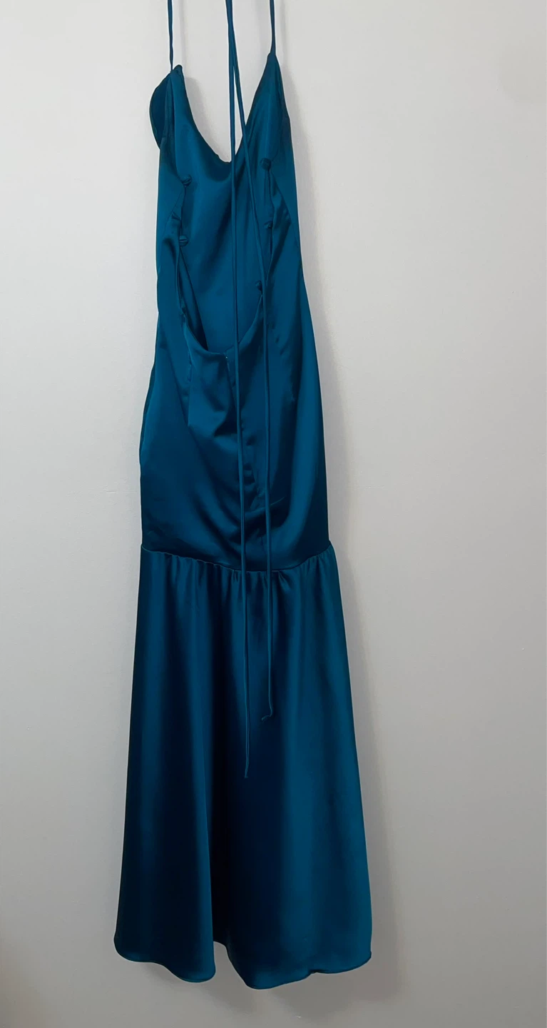 Teal Satin Ruffle Maxi Dress - photo 5