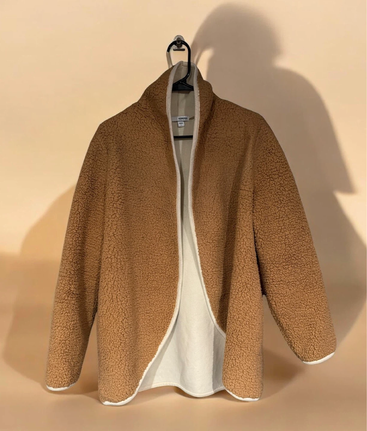 Sonoma Sherpa Fleece Collarless Jacket - Brown - Size L
