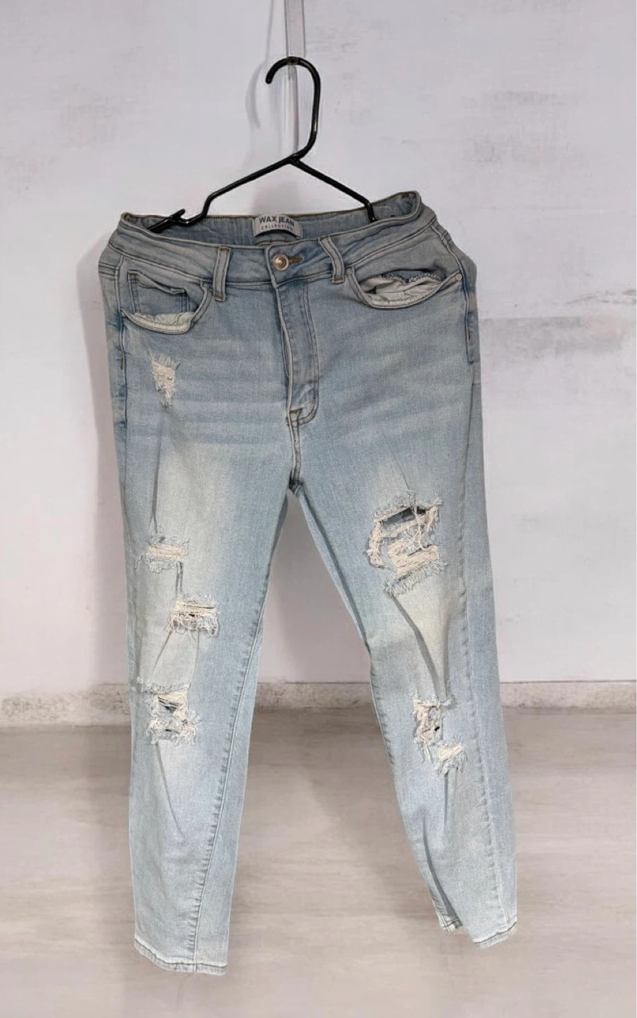 Light Wash Distressed Skinny Jeans - Wax Jean Collection