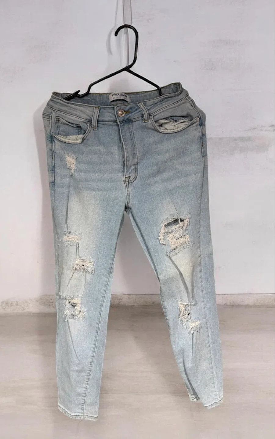 Light Wash Distressed Skinny Jeans - Wax Jean Collection