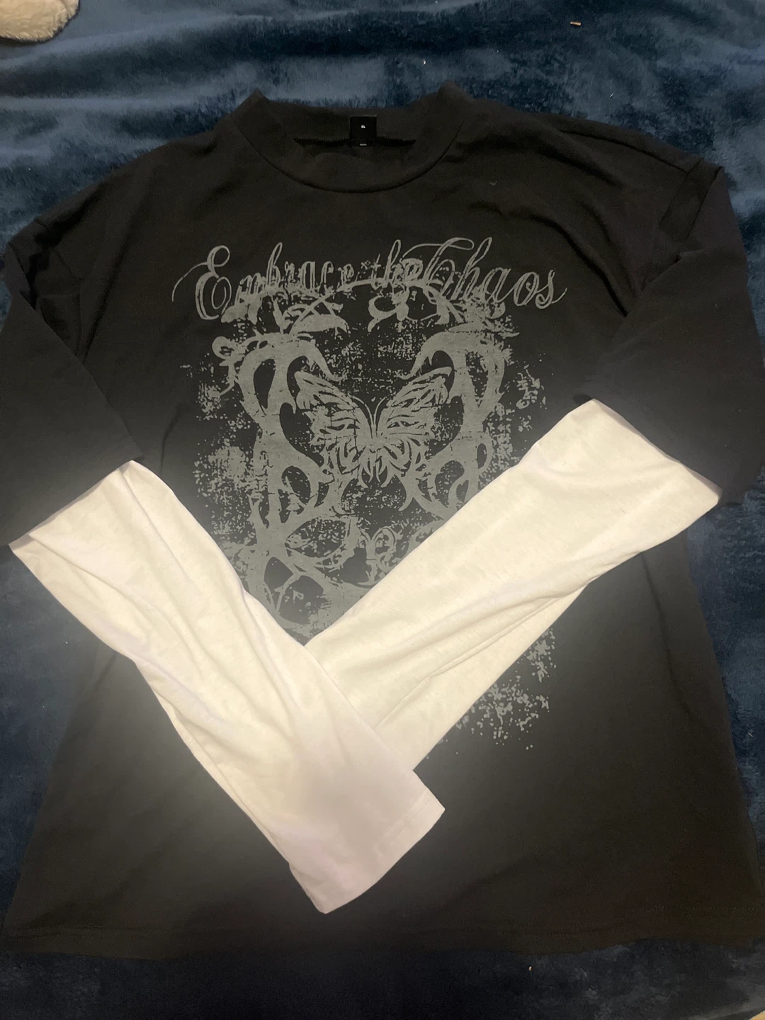Black Long Sleeve Butterfly Graphic T-Shirt