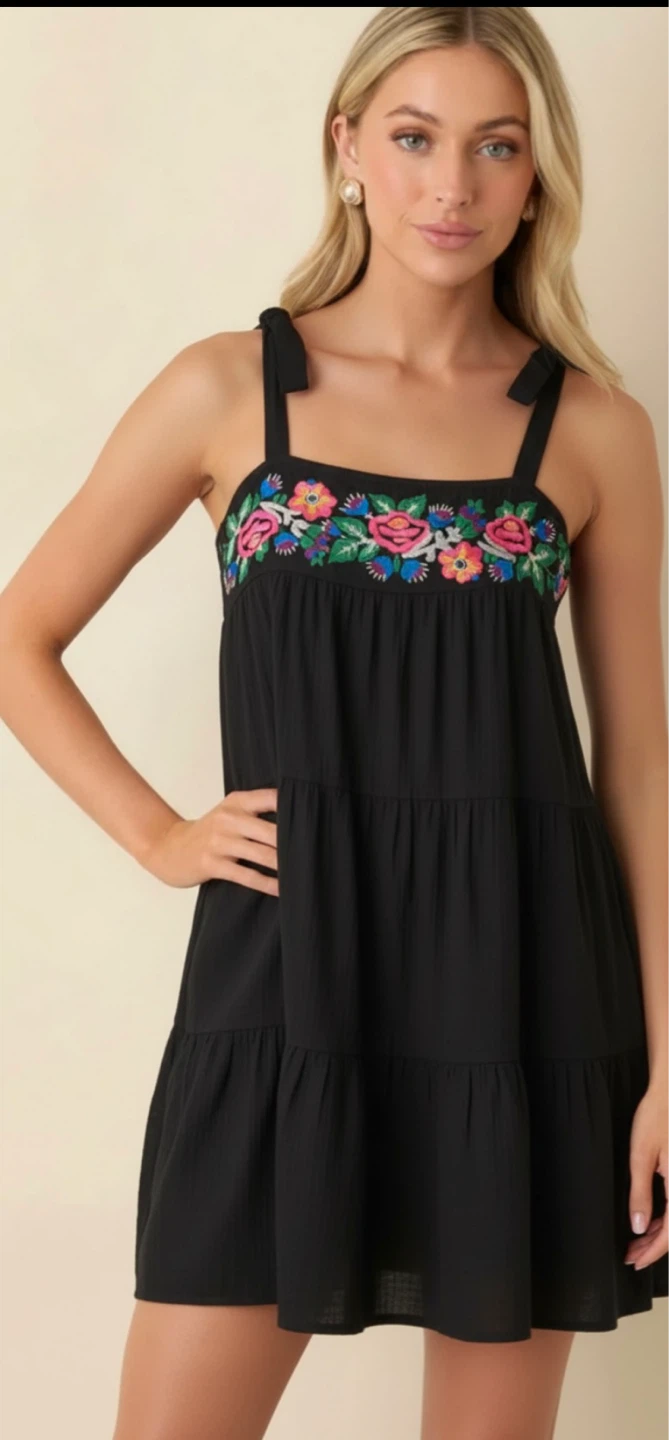 Urban Outfitters Embroidered Tiered Sundress XS