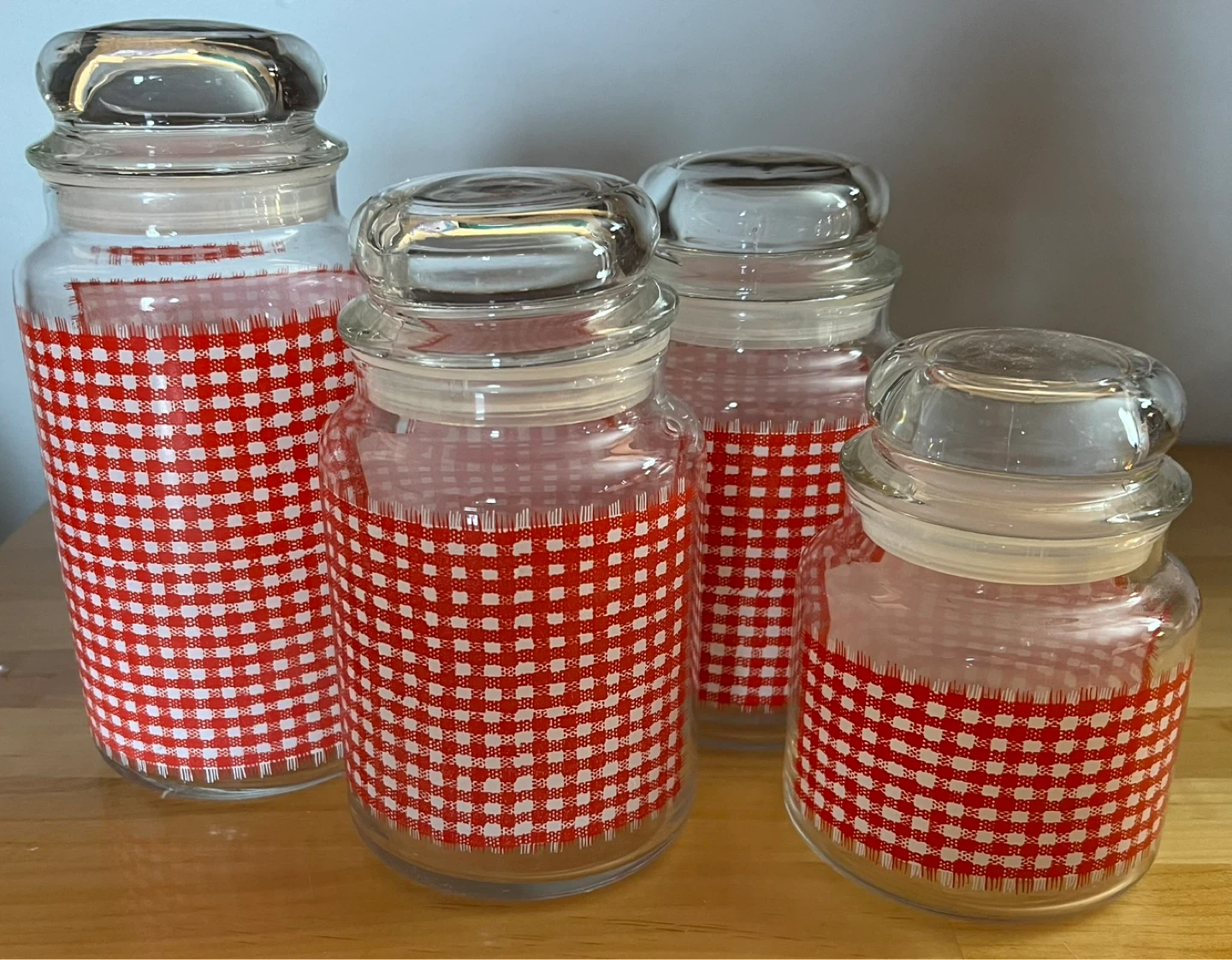 Vintage Gingham Pattern Glass Canisters