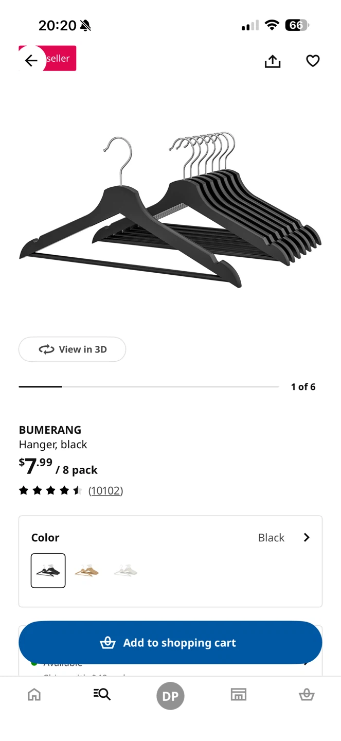 BUMERANG Black Hangers - 8 Pack
