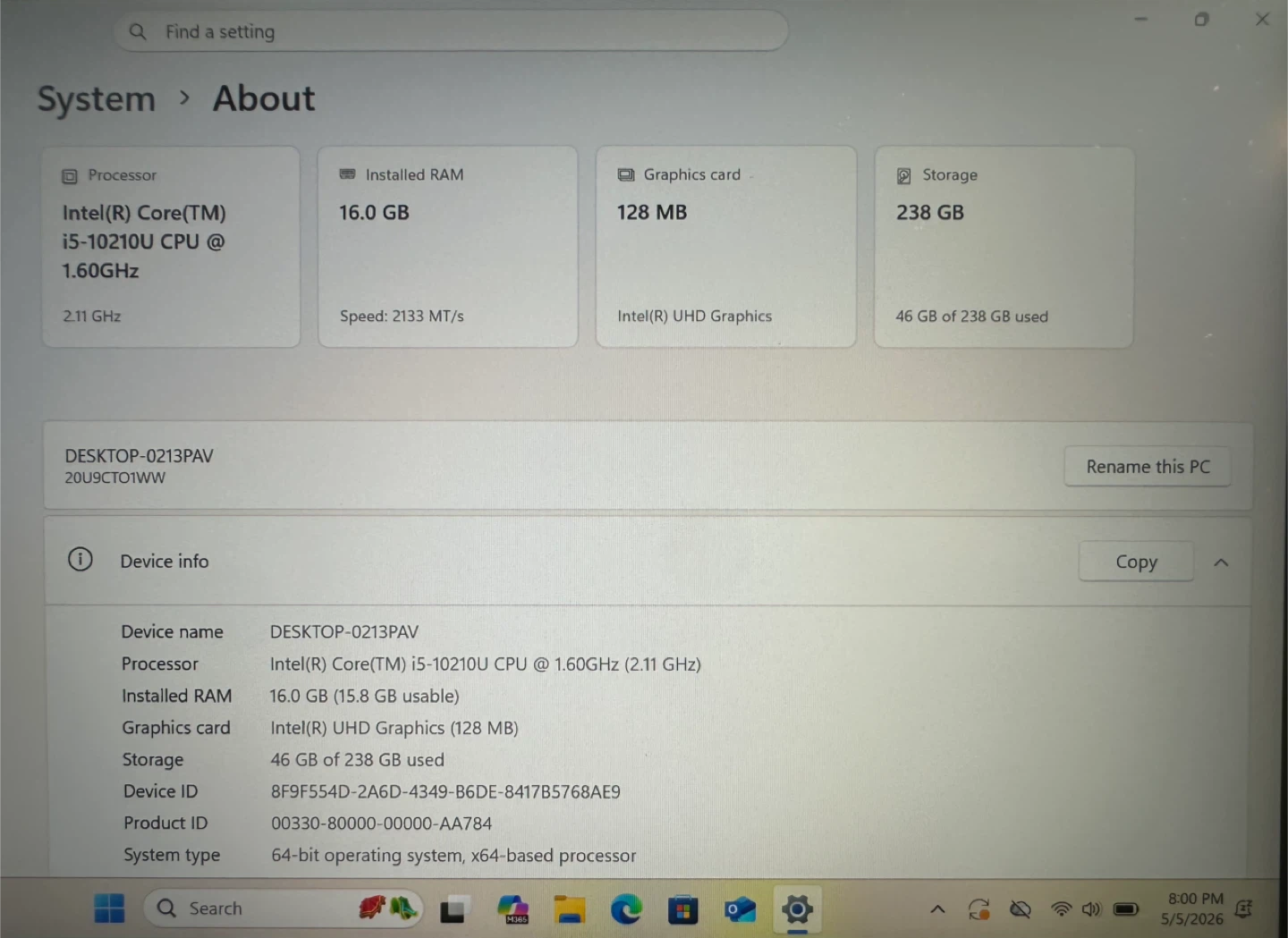Lenovo ThinkPad X1 Carbon 8th Gen 16GB 256GB I5 10th Ge - photo 3