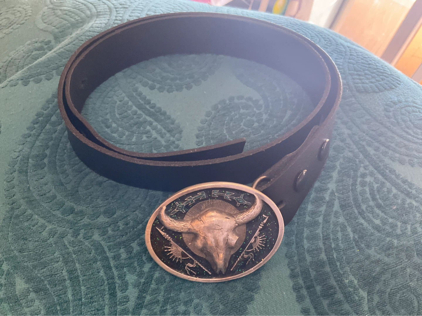 Belt Buckle with Bull Skull Design and leather belt - photo 4