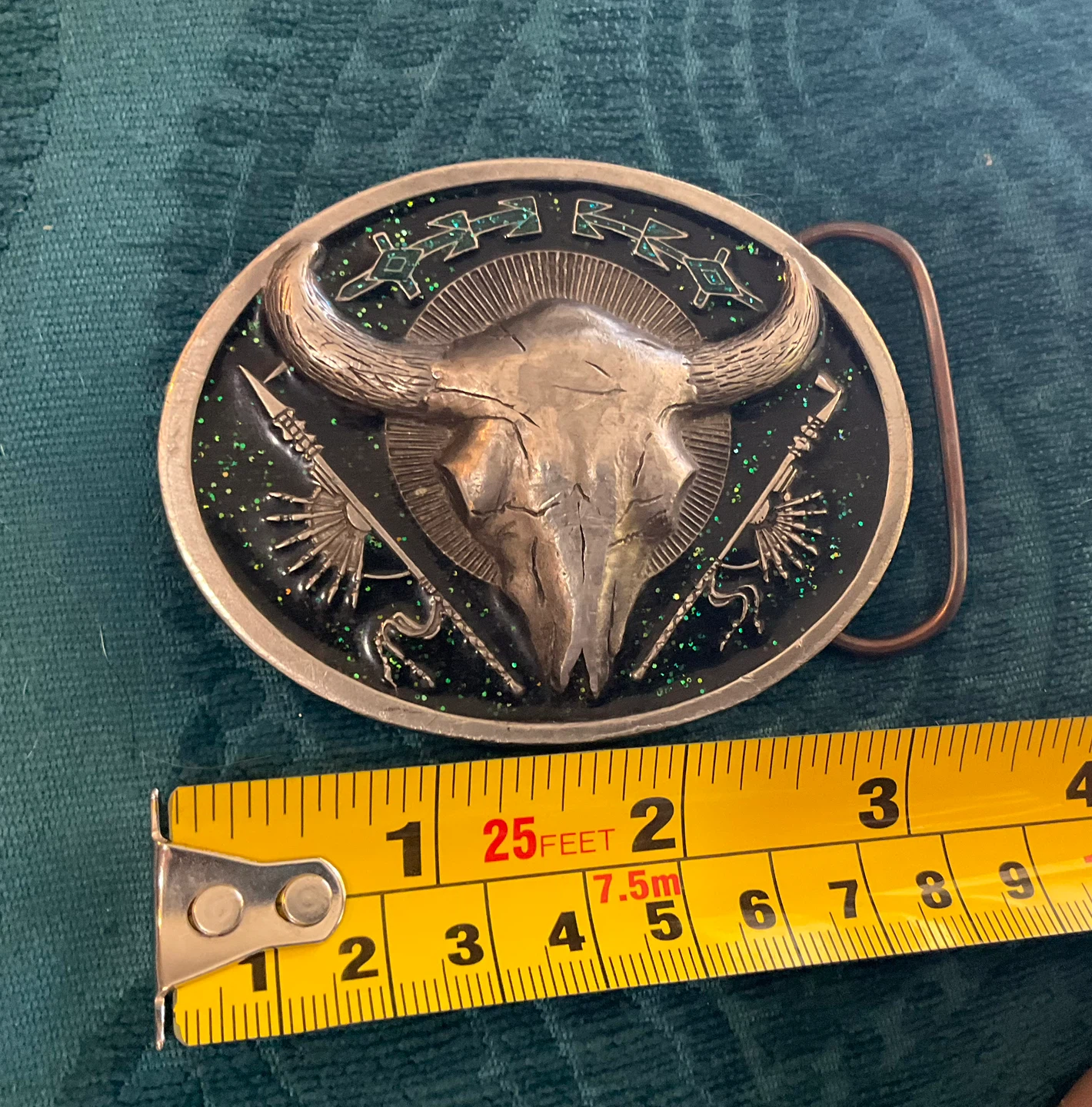 Belt Buckle with Bull Skull Design and leather belt - photo 3