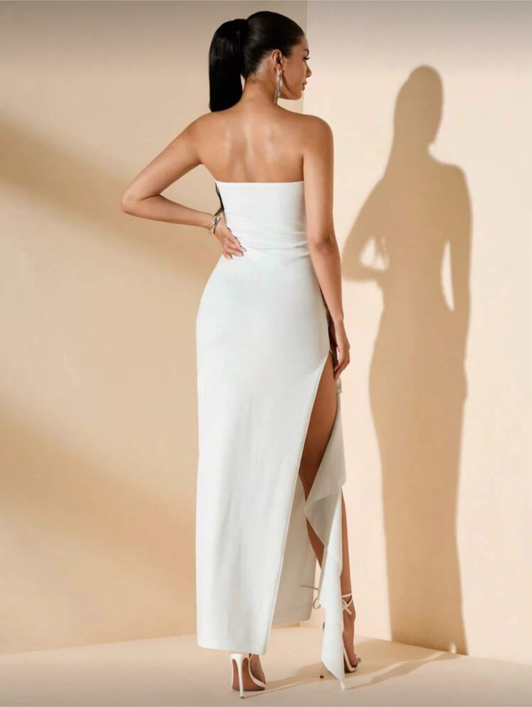 White Strapless Maxi Dress with Ruffle Detail - photo 3