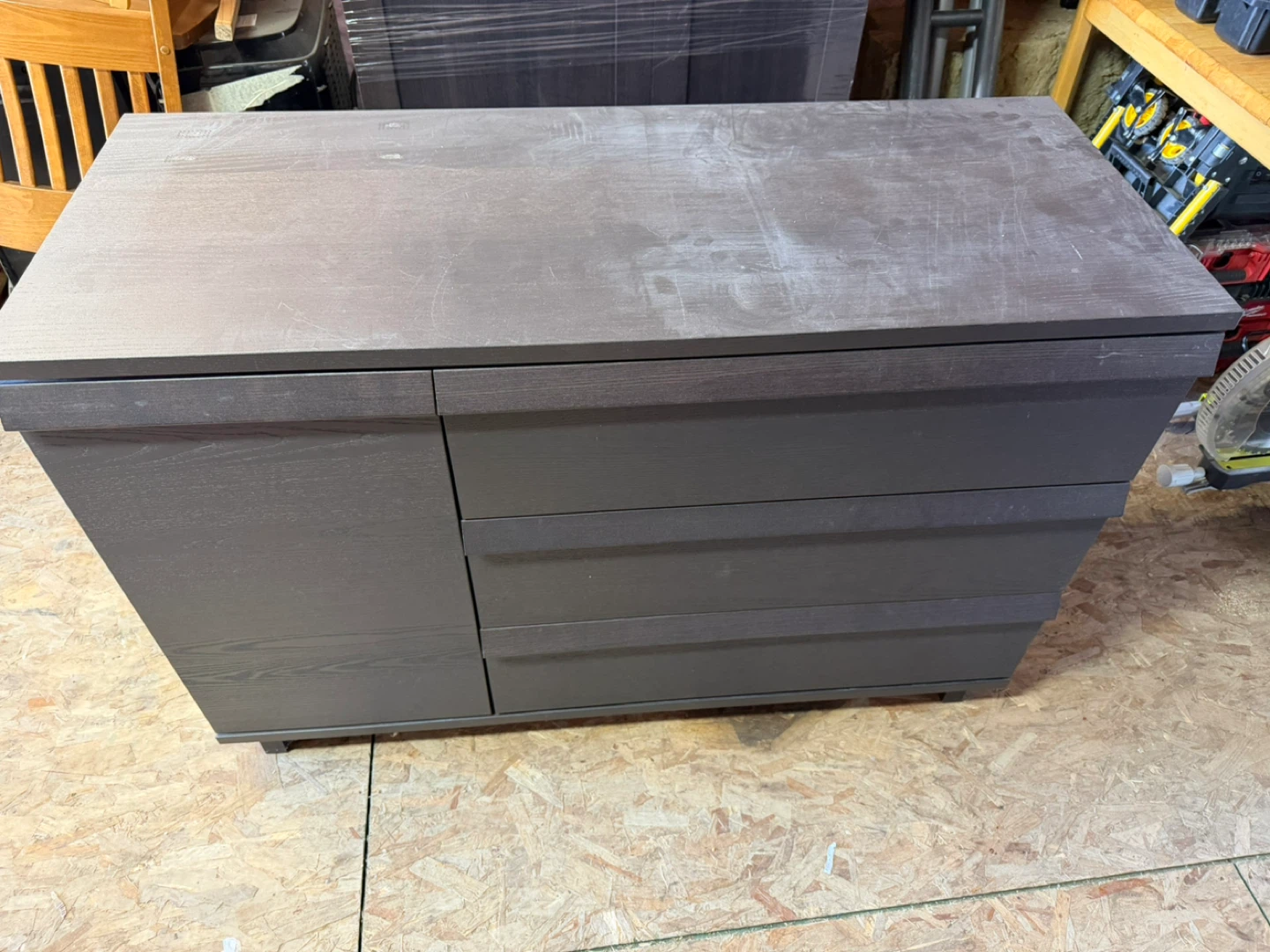 Dark Brown Dresser with 3 Drawers and Cabinet