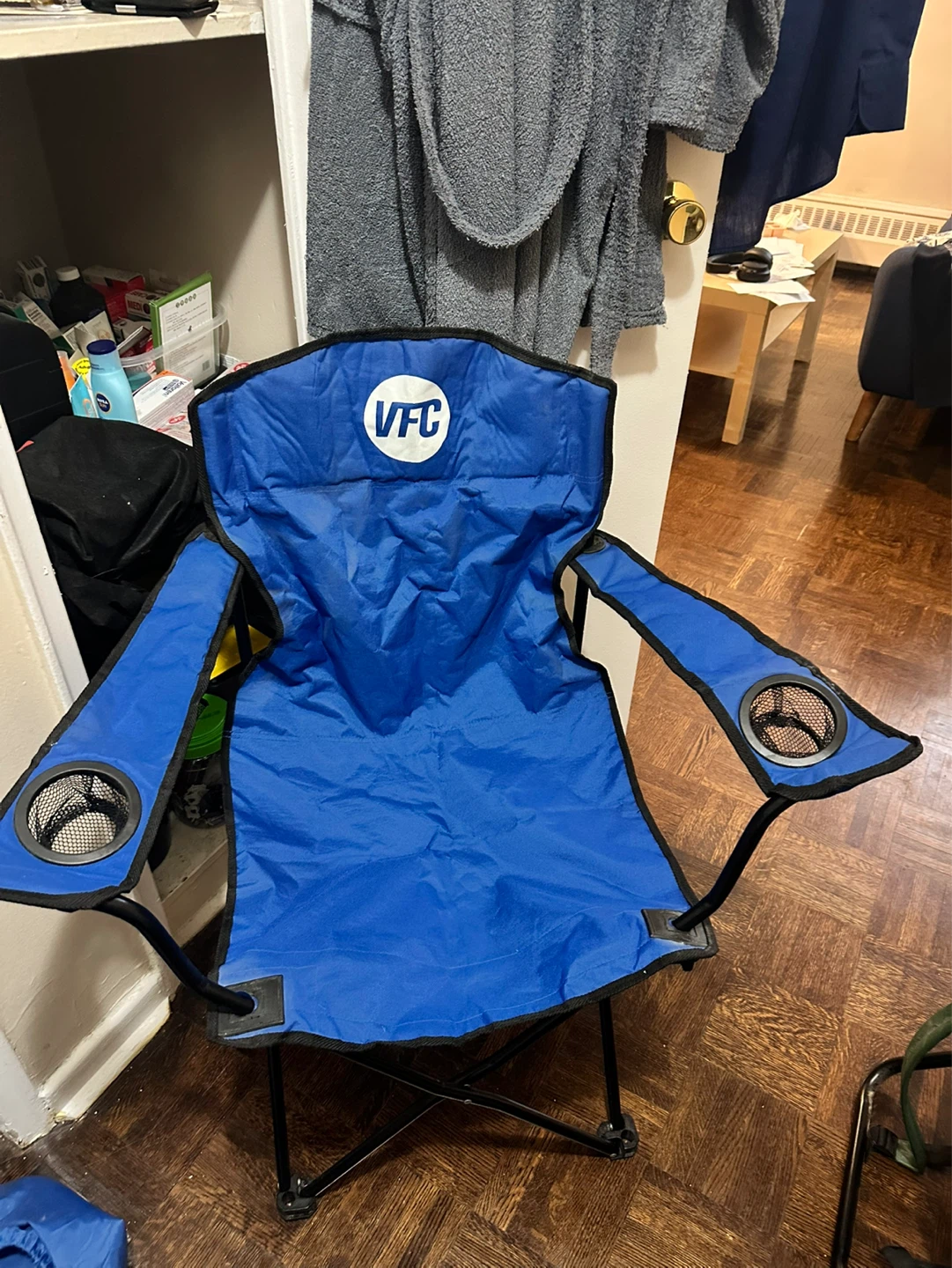 Blue VFC Folding Camp Chair with Cup Holders