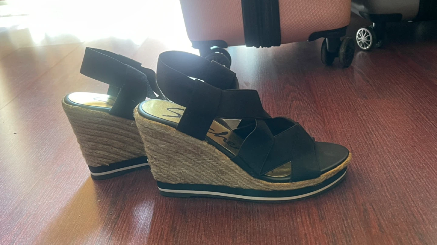 Skechers Black Wedge Espadrille Sandals
