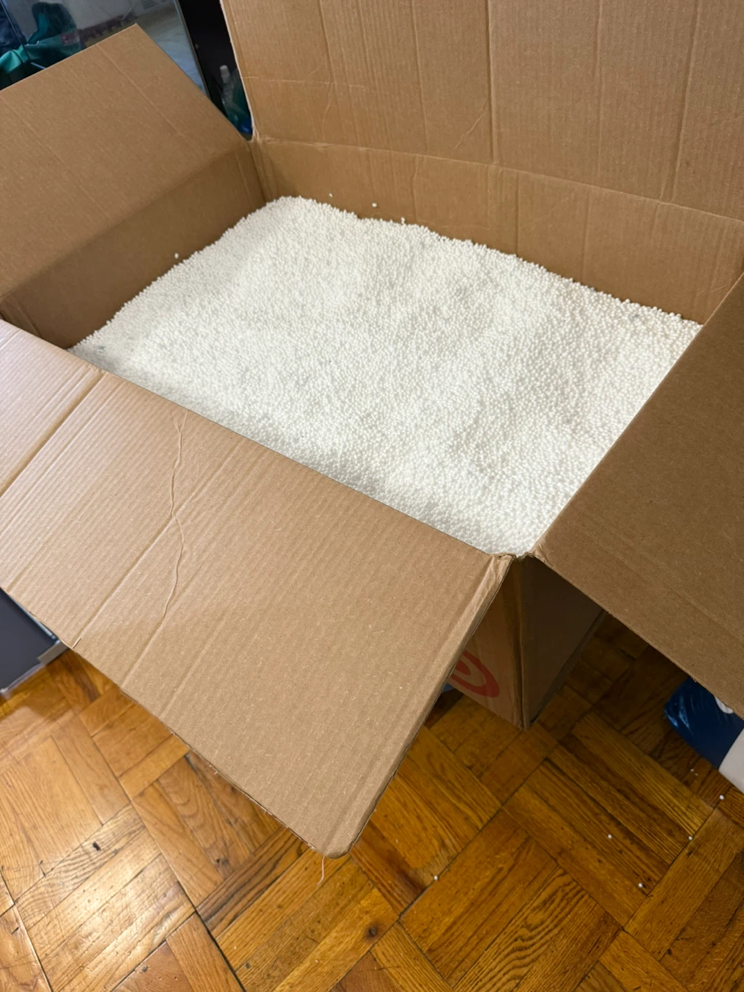 Box of White mini styrofoam balls tiny foam beads